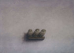 drie steenuilen op plank 38.8 x 27.8 cm