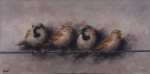 vier mussen op draad op grijs 24.0 x 11.7 cm (verkocht)