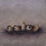 5 mussen op vierkant grijs  27.7 x 27.7 op paneel