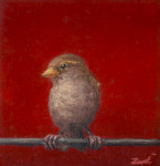 vrouwmus op blokje rood  4.7 x 4.8 cm (verkocht) 