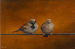 twee mussen op draad  14.8 x 9.7 cm